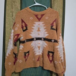 Francesca's Collections Geometric Sweater - Orange, Black, White, Red